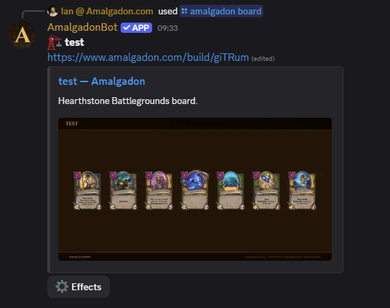 A posted board, expanded by Discord into a picture of it, with the Effects button underneath
